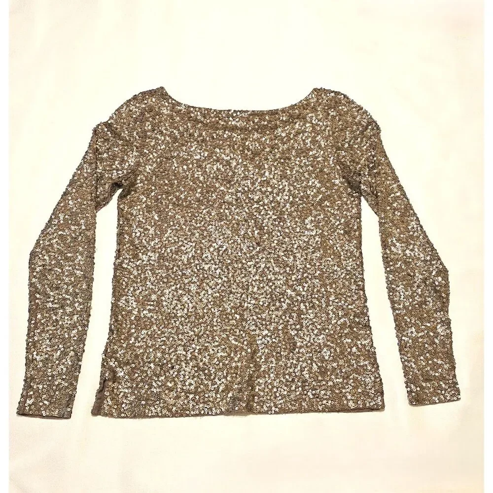 J.Crew Taupe Bronze Sequin Long Sleeve Blouse Top Size XS